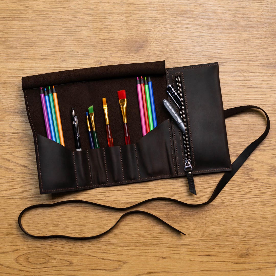 Leather Brush Holder, Artist Tool Roll, Paint Brushes Pouch, Drawing ...