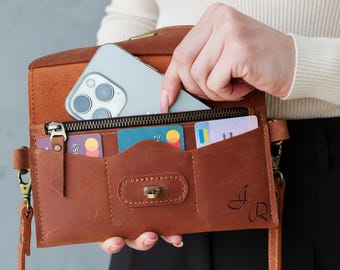 Leather wallet clutch, Womens Leather Wallet, Leather Phone Wallet, Leather Crossbody Wallet,Leather Wallet With Strap,Leather Travel Wallet