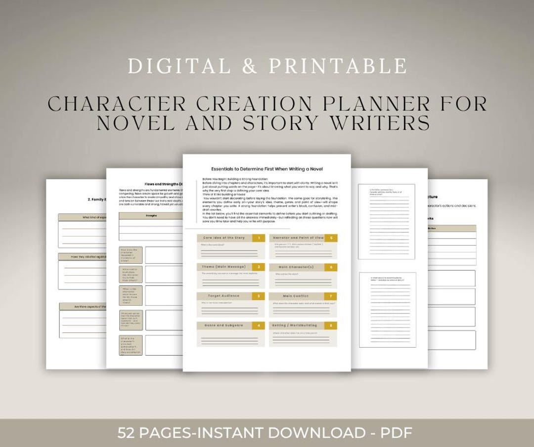 Novel Character Sheet, Novel Writing, Author Journal, Character Chart ...