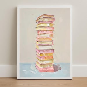 Pastel Book Stack Print: Book Lover Wall Art (Digital Download