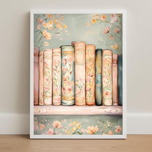 Floral Bookshelf Painting: Cottagecore Reading Nook Wall Art (Digital Download)