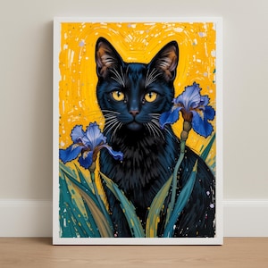 Van Gogh Cat Print: Floral Wall Art for Cat Lovers (Digital Download