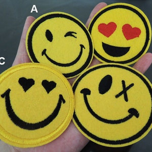Emoji Patch - Large Face Patches Yellow patch Smile Emoji Patches Applique embroidered patch Iron On Patch Sew On Patch