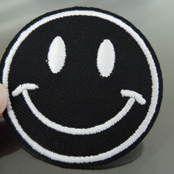 Iron on Patch - Smile Face Patches Black and White patch Iron on Applique embroidered patch Sew On Patch