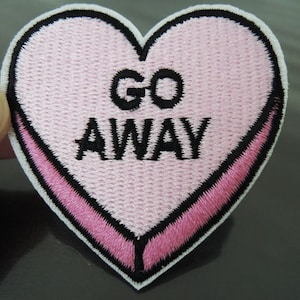 Iron on Patch - Go Away Heart Patch Pink Heart Love Patches Letter Go Away Iron on Applique Embroidered Patch Sewing Patch