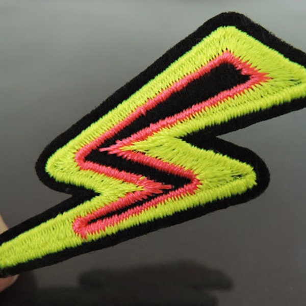 Flash Patches - Iron on Patches or Sewing on Patch Neon Yellow Orange Patches Embroidered Patch Lightning Bolt Embellishment