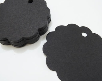 Black Paper Tags - 50pcs Black Tags Scalloped Circle Round Tag Price Tags Hang Tags Gift Tags Black Tag Plain Tags with Hole 6cm x 6cm