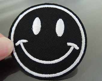 Iron on Patch - Smile Face Patches Black and White patch Iron on Applique embroidered patch Sew On Patch