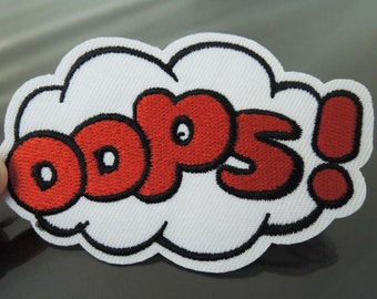 OOPS Letter Patches - Iron on Patch or Sewing on Patch Letter Patches Red White Patch OOPS Cloud Embellishments Embroidery fonts