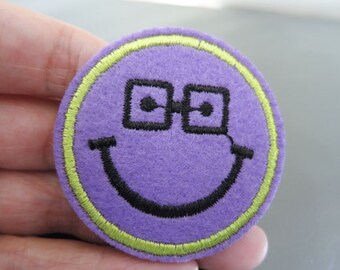 Smile Face Patches Purple patch Iron on Applique embroidered patch Iron On Patch Sew On Patch