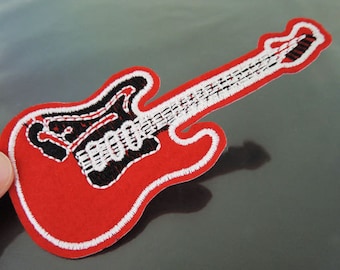 Guitar Patches - Iron on Patches or Sewing on Patch Red Guitar Patches Music Embroidered Patch Guitars Embellishment