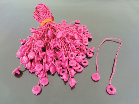 Hang Tag String - 100pcs Hot Pink Hang Tag String with Round Plastic Fastener