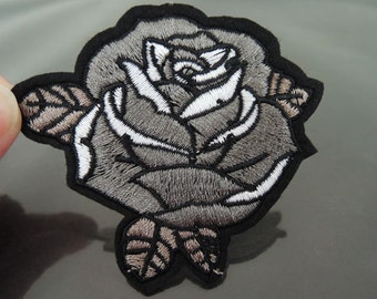 Iron on Patch - Gray Rose Patch Flower Patch Flowers Patch Iron on Patches or Sewing on Patch Embellishment