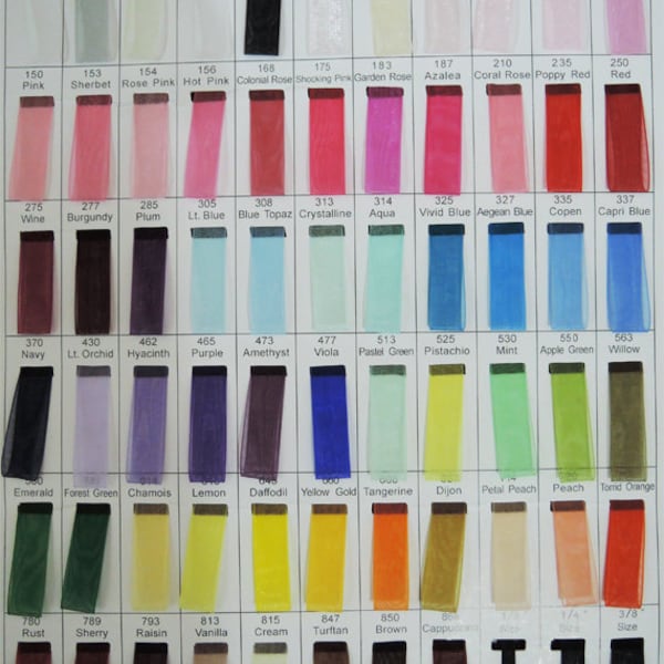 Ruban d'organza 1/8" - Garniture de ruban d'organza 3 mm (1/8 pouce) 63 couleurs disponibles