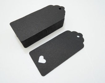 Black Paper Tags - 50pcs Black Tags Love Heart Tag Wedding Tags Hang Tags Gift Tags Black Tag Plain Tags with Hole 9cm x 4cm