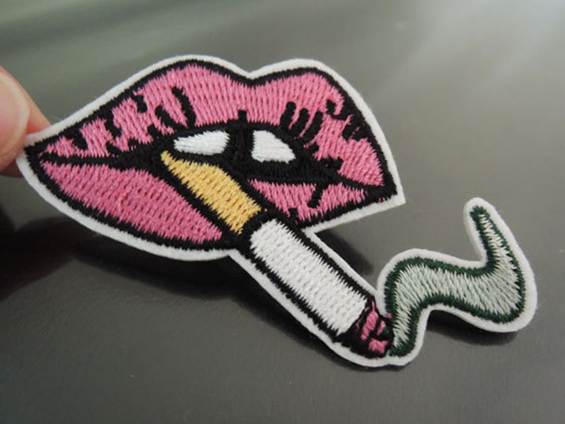 Iron on Patch Pink Mouth Patch With Smoking Lip Teeth Iron Etsy