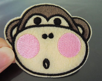 Iron On Patch - Monkey Patches Animal Monkeys Pink Face patch Applique embroidered patch Sew On Patch
