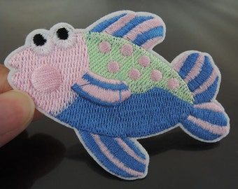Fish Patch Pastel Blue Pink Fish patches Colorful Fish patches Applique embroidered patch Iron On Patch Sew On Patch