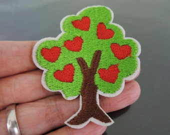Hierro en Patch - parche rojo corazón parches verde un árbol apliques bordado parche adorno coser en parche