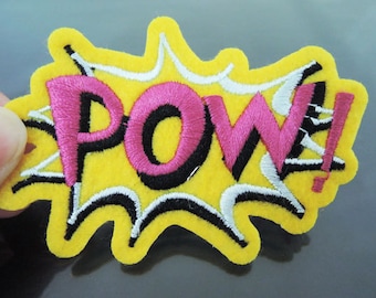 POW レター パッチ - アイロン接着または縫い付けパッチ レター パッチ イエロー ピンク パッチ 装飾 刺繍フォント
