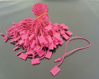 Hang Tag String - 100pcs Hot Pink Hang Tag String with Plastic Fastener