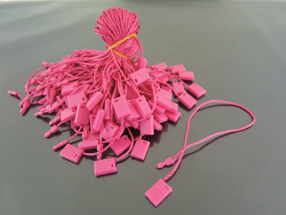 Hang Tag String - 100pcs Hot Pink Hang Tag String with Plastic Fastener