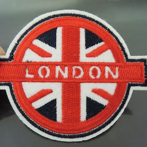 May include: Red, white, and blue embroidered patch with the Union Jack flag and the word "LONDON" in white lettering.