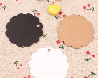 Kraft Paper Tags - 50 pcs Kraft Tags Scalloped Circle Round Tag Price Tags Hang Tags Gift Tags Brown Tag Plain Tags with Hole 6cm x 6cm