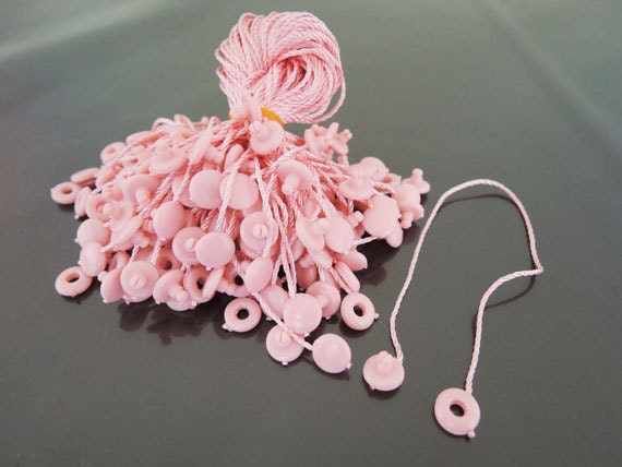 Hang Tag String - 100pcs Light Pink Hang Tag String with Round Plastic Fastener