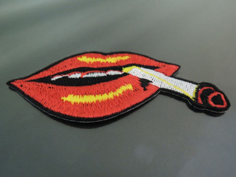 Iron on Patch Red Mouth Patch with Smoking Lip Iron on Etsy
