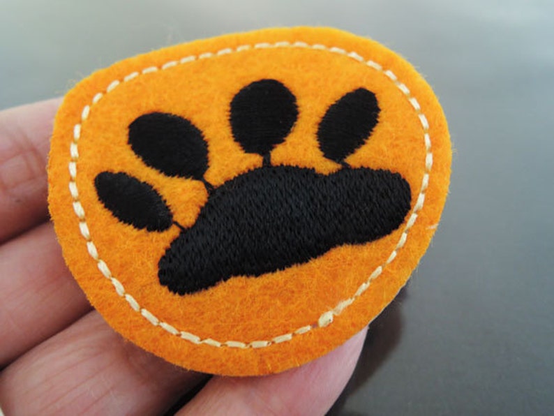 Paw Patches Iron on Patch Paw Print Patch Orange Black Paw Etsy