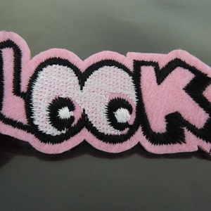 LOOK Letter Patches - Ferro ou Costura em Patch Look Letter com Eye Patches Rosa Enfeites de Patch Fontes Bordadas