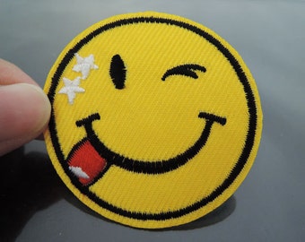 Iron on Patch - Smile Face Patches Yellow patch Iron on Applique embroidered patch Sew On Patch
