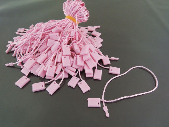 Hang Tag String - 100pcs Pink Hang Tag String with Plastic Fastener