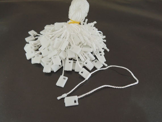 Hang Tag String - 100pcs White Hang Tag String with Plastic Fastener