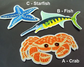 Parche para planchar - Parche de cangrejo Parche de pez o Parche de estrella de mar Parche de vida marina oceánica Parche para planchar o coser en parche