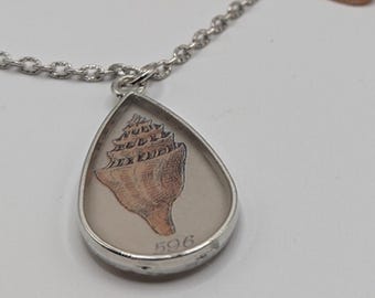 Handmade Teardrop Conch Necklace | Vintage Shell Illustration Resin Pendant