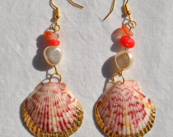 Handmade Gold Leaf Shell Earrings - Scallop Seashell Jewelry (Siesta Key Beach Sarasota Florida)