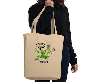 Frogger Canvas Tote Bag: Funny ADHD Frog Art, Organic Cotton