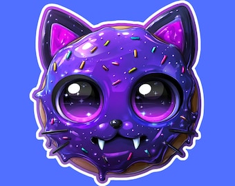 Spooky Purple Cat Donut Sticker – Kawaii Vampire Kitty