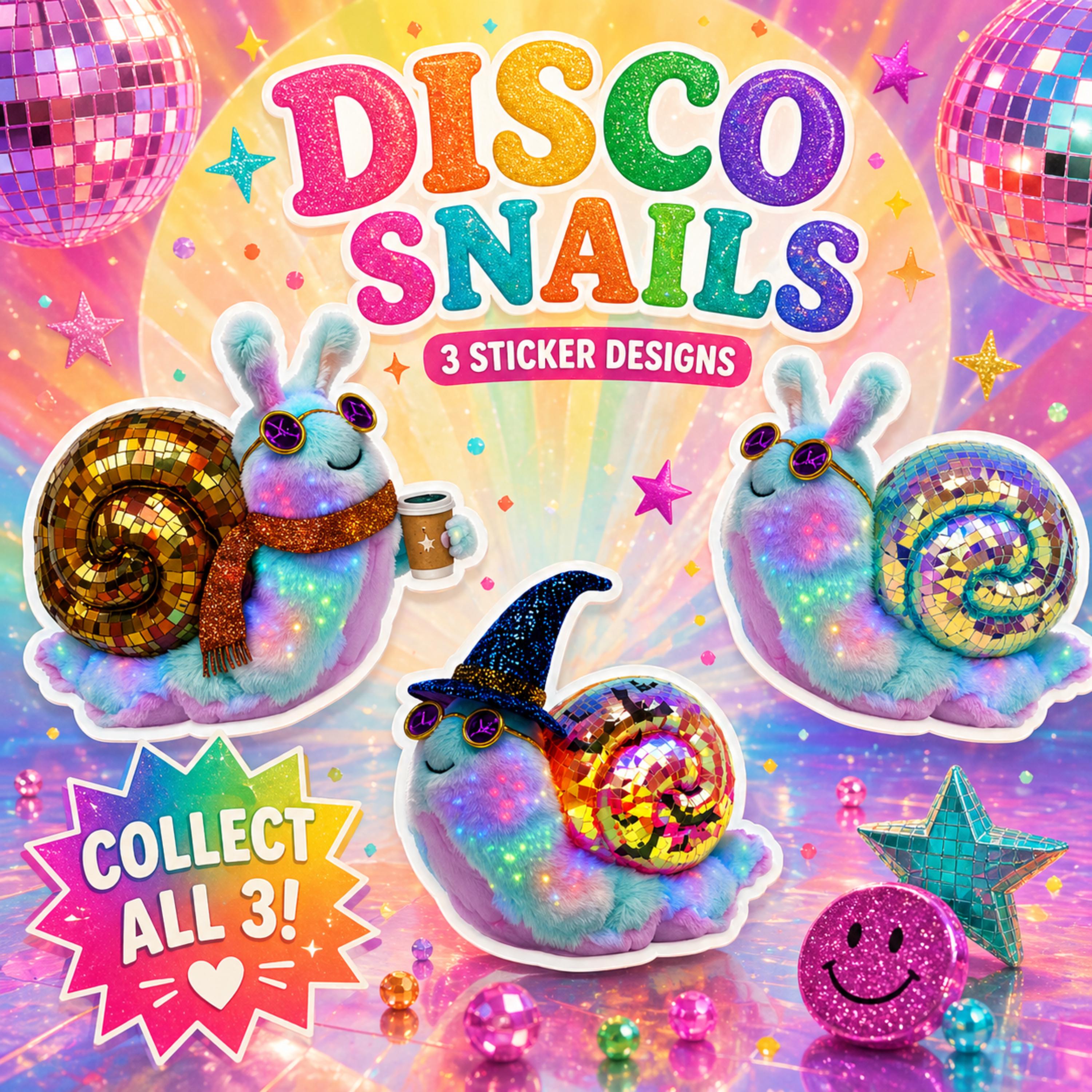 Disco Snail Sticker: Groovy Glittery Holographic Vinyl Decal - Etsy