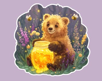 Honey Bear Forest Sticker: Cottagecore Animal Vinyl Decal