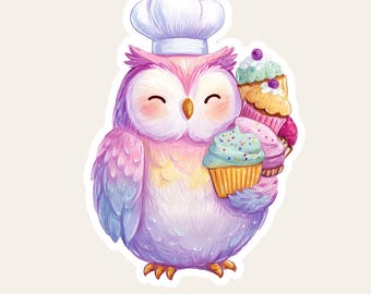 Pastel Baker Owl Sticker – Chef Vinyl Decal