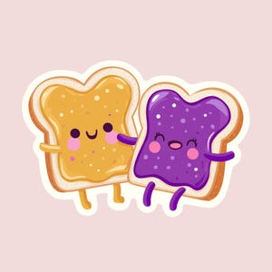 Peanut Butter & Jelly Kawaii Sticker – Cute BFF Sandwich Vinyl | Funny Food Pun Sticker | Laptop, Water Bottle, Journal, or Gift for Friends