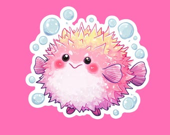 Kawaii Pufferfish Sticker: Waterproof Vinyl Decal for Laptop, Water Bottle