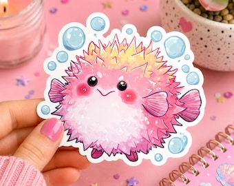Kawaii Pufferfish Sticker: Waterproof Vinyl Decal for Laptop, Water Bottle