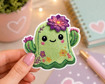 Cactus Ghost Sticker: Kawaii Succulent Plant Spirit Vinyl Decal