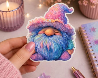 Pastel Gnome Sticker: Rainbow Beard Wizard Hat - Whimsical Vinyl Decal