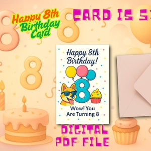 Cartão de presente de aniversário de 8 anos personalizado Cartão de aniversário infantil personalizado para completar 8 anos Cartão de aniversário exclusivo e divertido para crianças de 8 anos