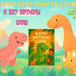 Cartão de aniversário para Liam Digital Download PDF File – Cartão de aniversário presente para criança chamada Liam – Cartão de aniversário exclusivo para fãs de dinossauros